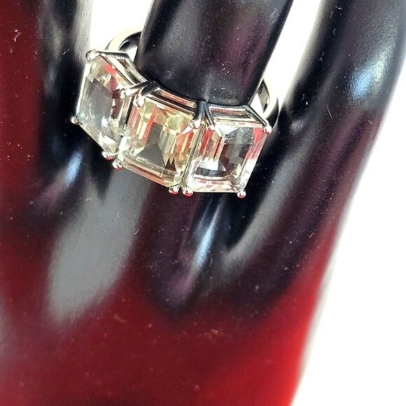 925 Sterling Silver Ring Sz 6.5 with Natural 3 Green Amethyst Stones 7x9mm - Picture 3 of 9